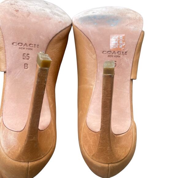 Coach Nude Leather Cutout Open Toe Heels Size 5.5B – Classic Stiletto Pumps - Picture 13 of 16